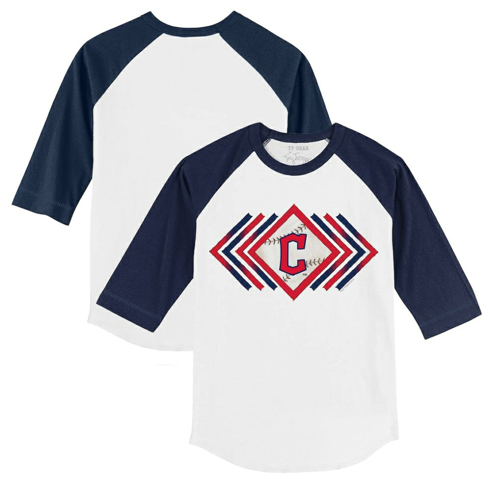 Cleveland Guardians Tiny Turnip Youth Prism Arrows 3/4-Sleeve Raglan T-Shirt White/Navy