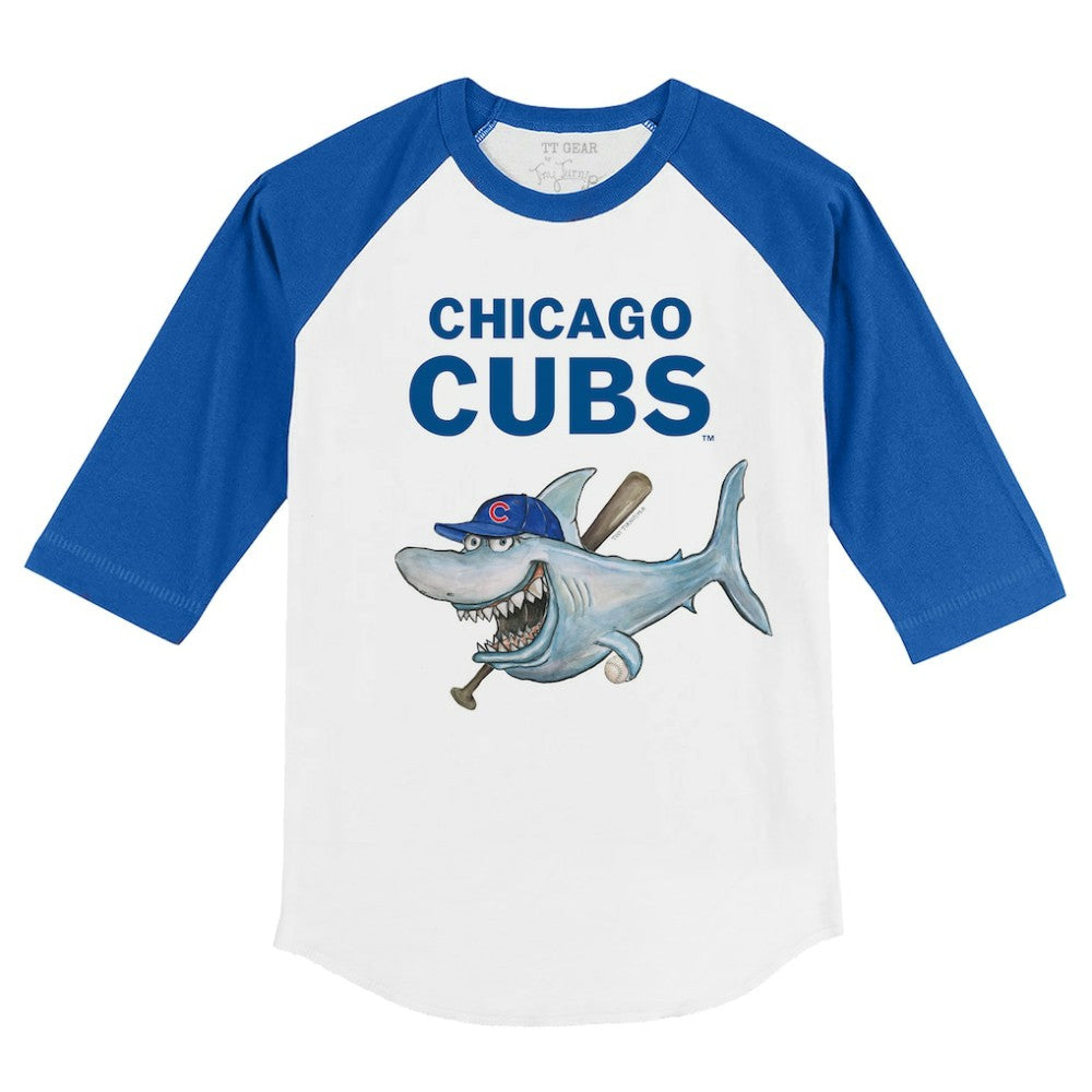 Chicago Cubs Tiny Turnip Youth Shark 3/4-Sleeve Raglan T-Shirt White/Royal