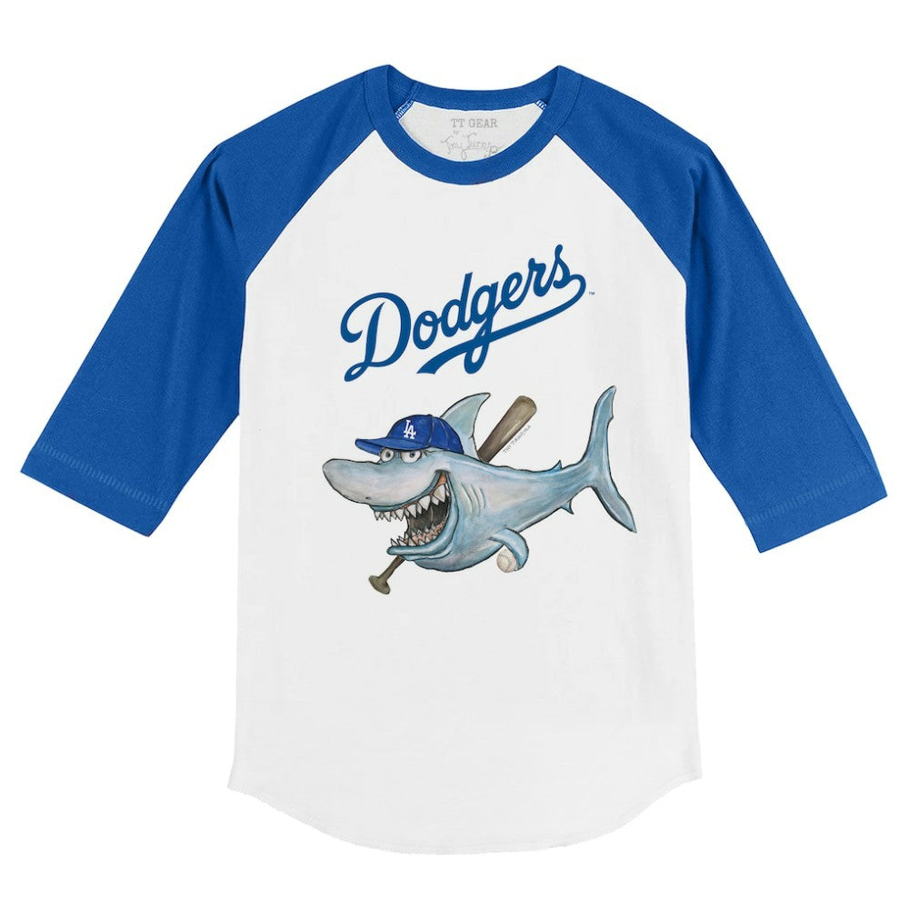 Los Angeles Dodgers Tiny Turnip Youth Shark 3/4-Sleeve Raglan T-Shirt White/Royal