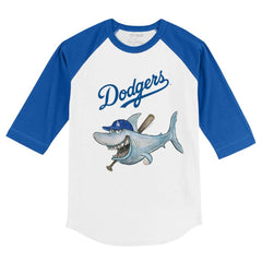 Los Angeles Dodgers Tiny Turnip Youth Shark 3/4-Sleeve Raglan T-Shirt White/Royal