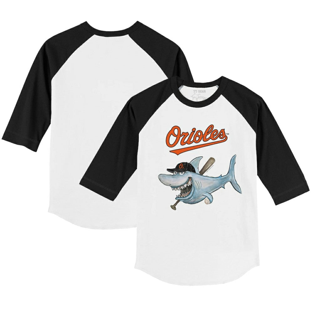 Baltimore Orioles Tiny Turnip Youth Shark 3/4-Sleeve Raglan T-Shirt White/Black