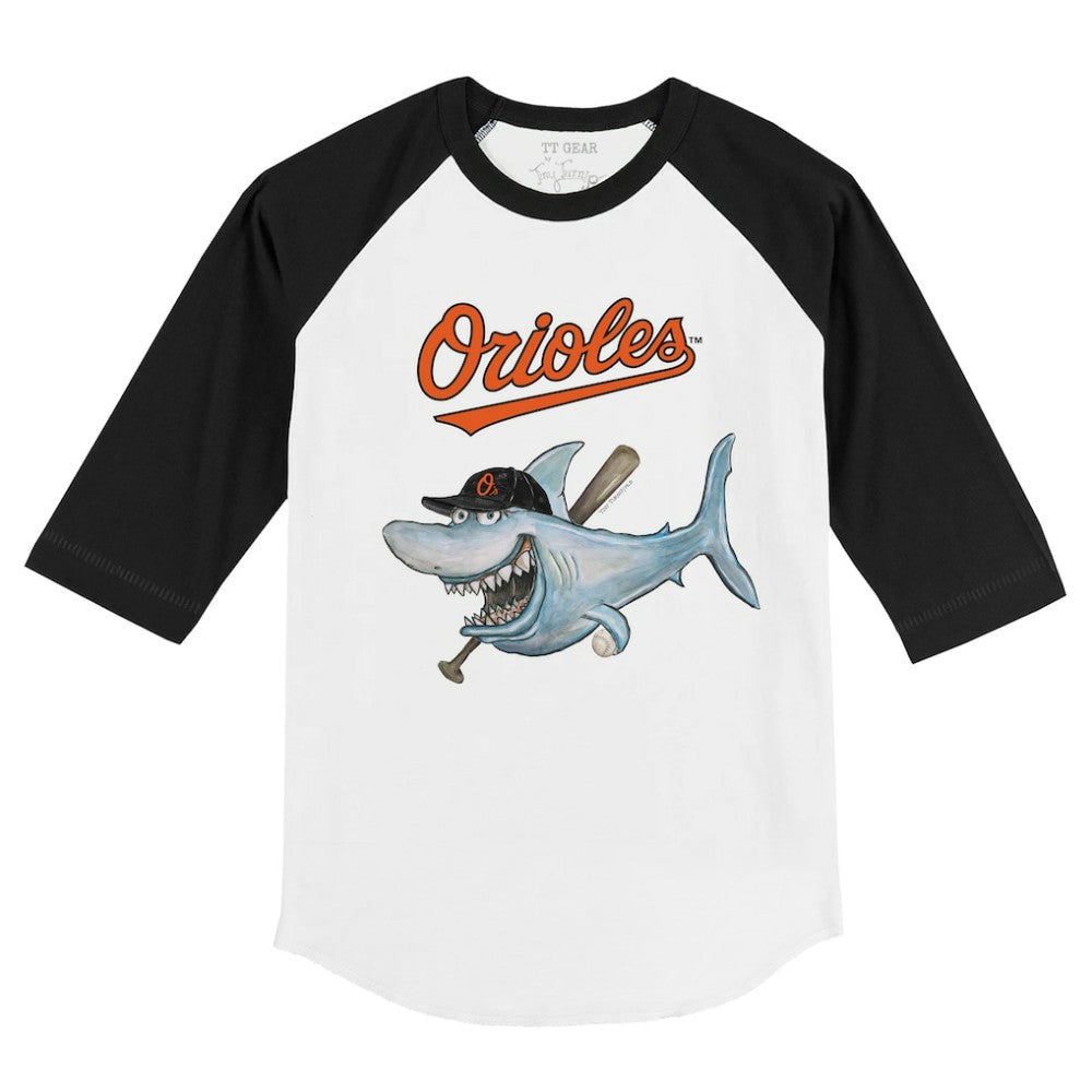 Baltimore Orioles Tiny Turnip Youth Shark 3/4-Sleeve Raglan T-Shirt White/Black