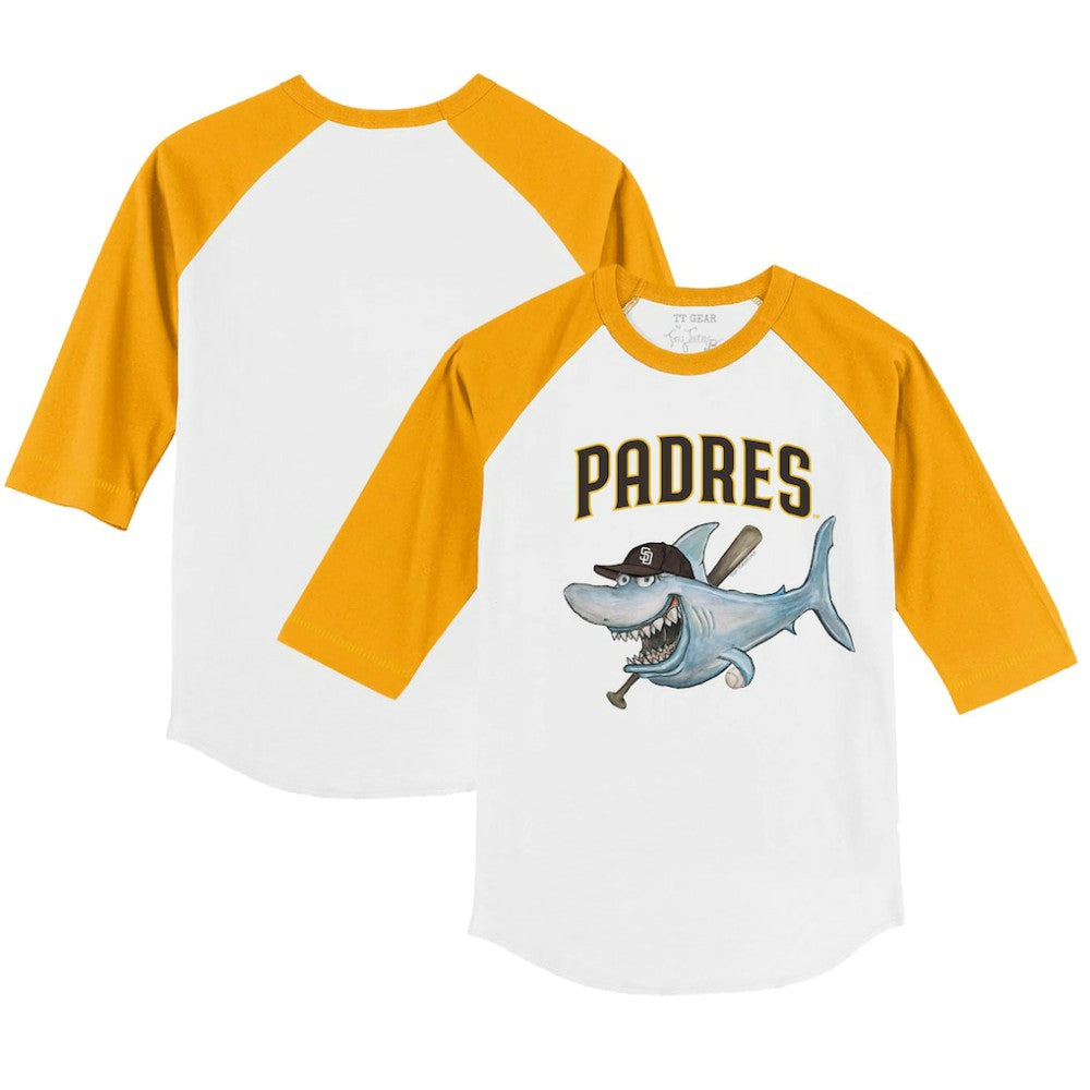 San Diego Padres Tiny Turnip Youth Shark 3/4-Sleeve Raglan T-Shirt White/Gold