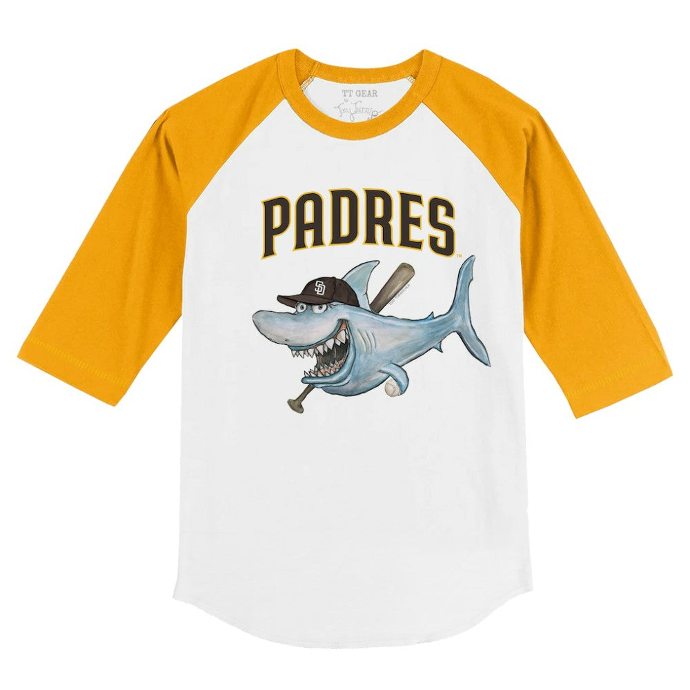 San Diego Padres Tiny Turnip Youth Shark 3/4-Sleeve Raglan T-Shirt White/Gold