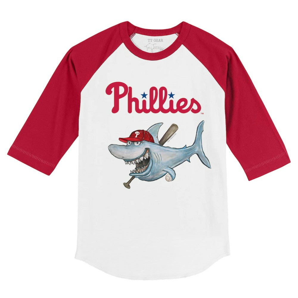 Philadelphia Phillies Tiny Turnip Youth Shark 3/4-Sleeve Raglan T-Shirt White/Red