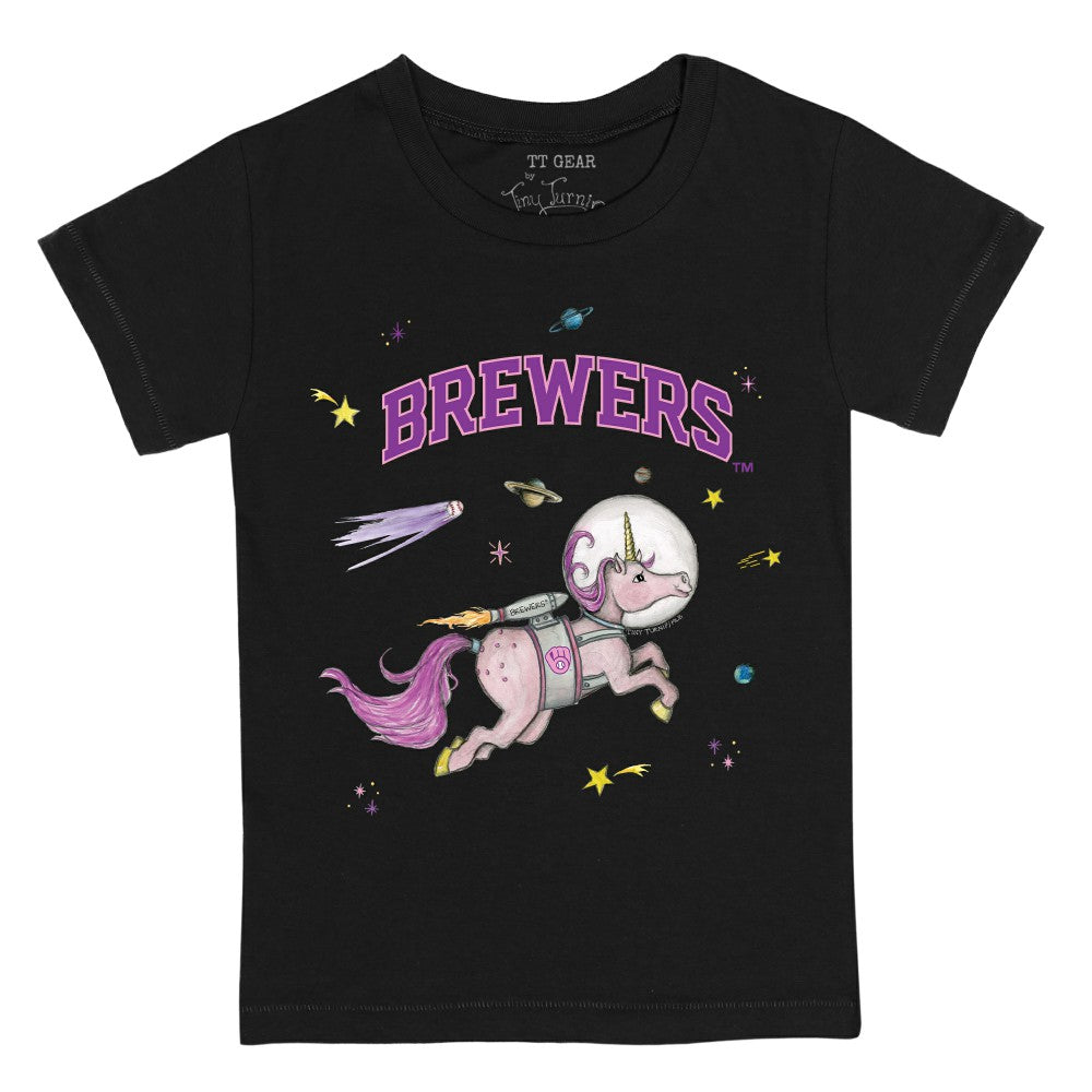 Milwaukee Brewers Tiny Turnip Youth Space Unicorn T-Shirt Black