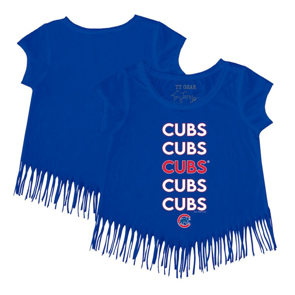 Chicago Cubs Tiny Turnip Girls Youth Stacked Fringe T-Shirt Royal