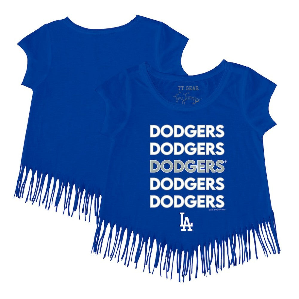 Los Angeles Dodgers Tiny Turnip Girls Youth Stacked Fringe T-Shirt Royal