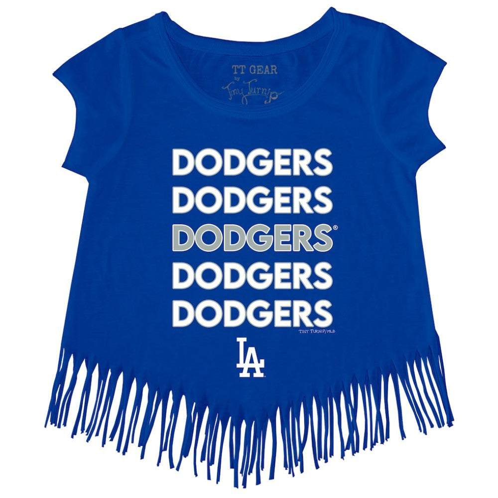 Los Angeles Dodgers Tiny Turnip Girls Youth Stacked Fringe T-Shirt Royal