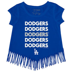 Los Angeles Dodgers Tiny Turnip Girls Youth Stacked Fringe T-Shirt Royal