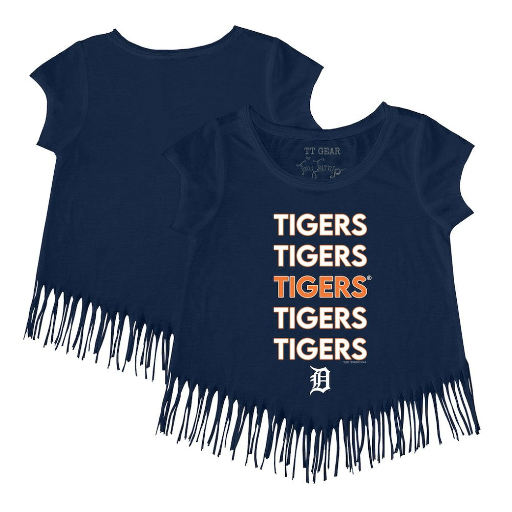 Detroit Tigers Tiny Turnip Girls Youth Stacked Fringe T-Shirt Navy
