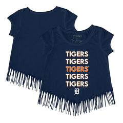 Detroit Tigers Tiny Turnip Girls Youth Stacked Fringe T-Shirt Navy