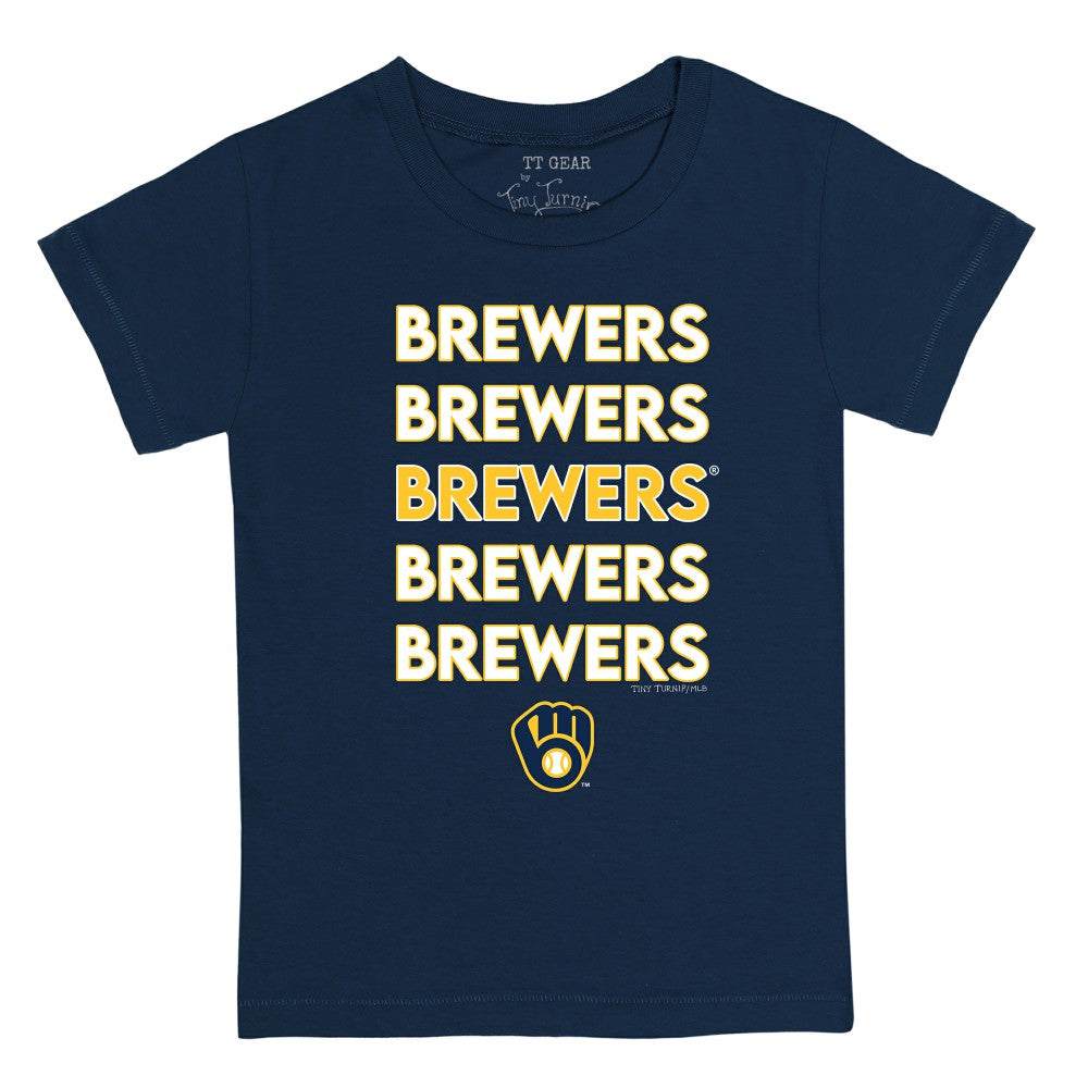 Milwaukee Brewers Tiny Turnip Youth Stacked T-Shirt Navy