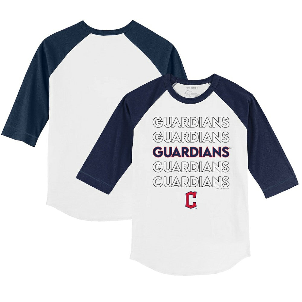 Cleveland Guardians Tiny Turnip Youth Stacked 3/4-Sleeve Raglan T-Shirt White/Navy