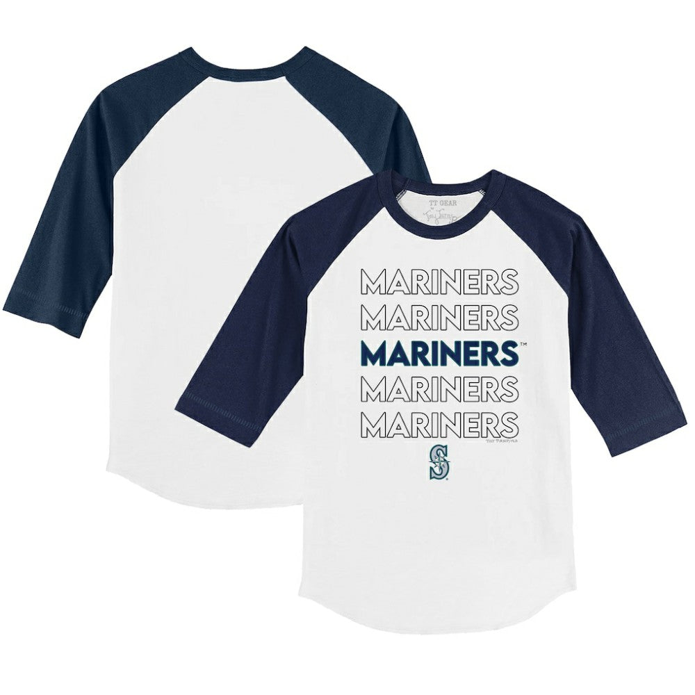 Seattle Mariners Tiny Turnip Youth Stacked 3/4-Sleeve Raglan T-Shirt White/Navy