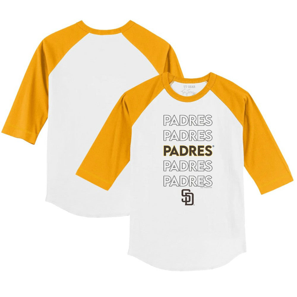 San Diego Padres Tiny Turnip Youth Stacked 3/4-Sleeve Raglan T-Shirt White/Gold