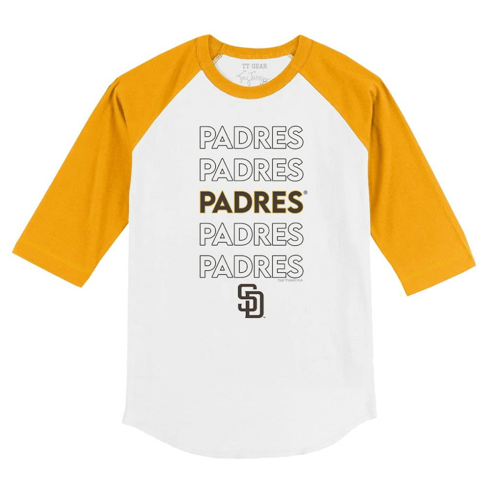 San Diego Padres Tiny Turnip Youth Stacked 3/4-Sleeve Raglan T-Shirt White/Gold