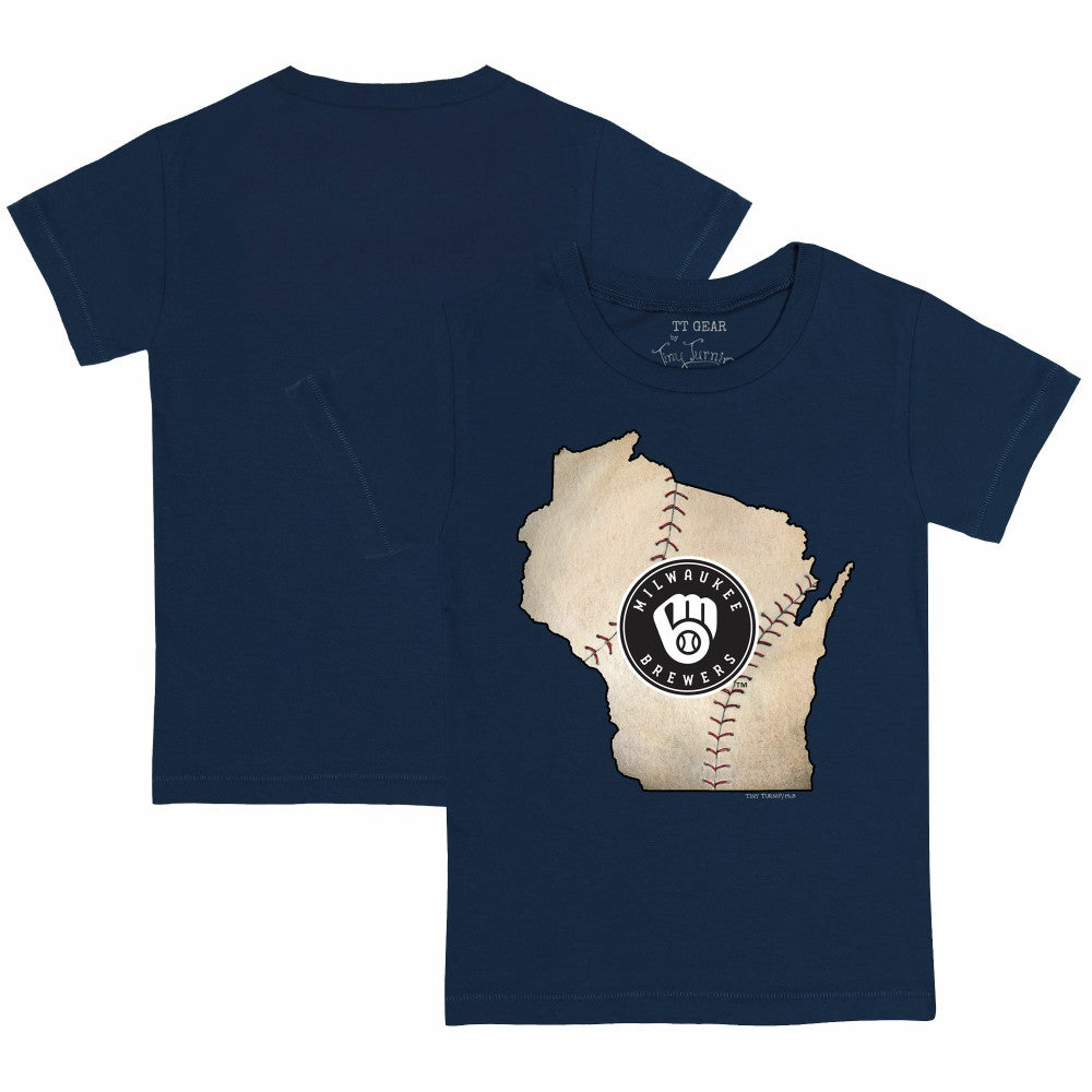 Milwaukee Brewers Tiny Turnip Youth State Outline T-Shirt Navy