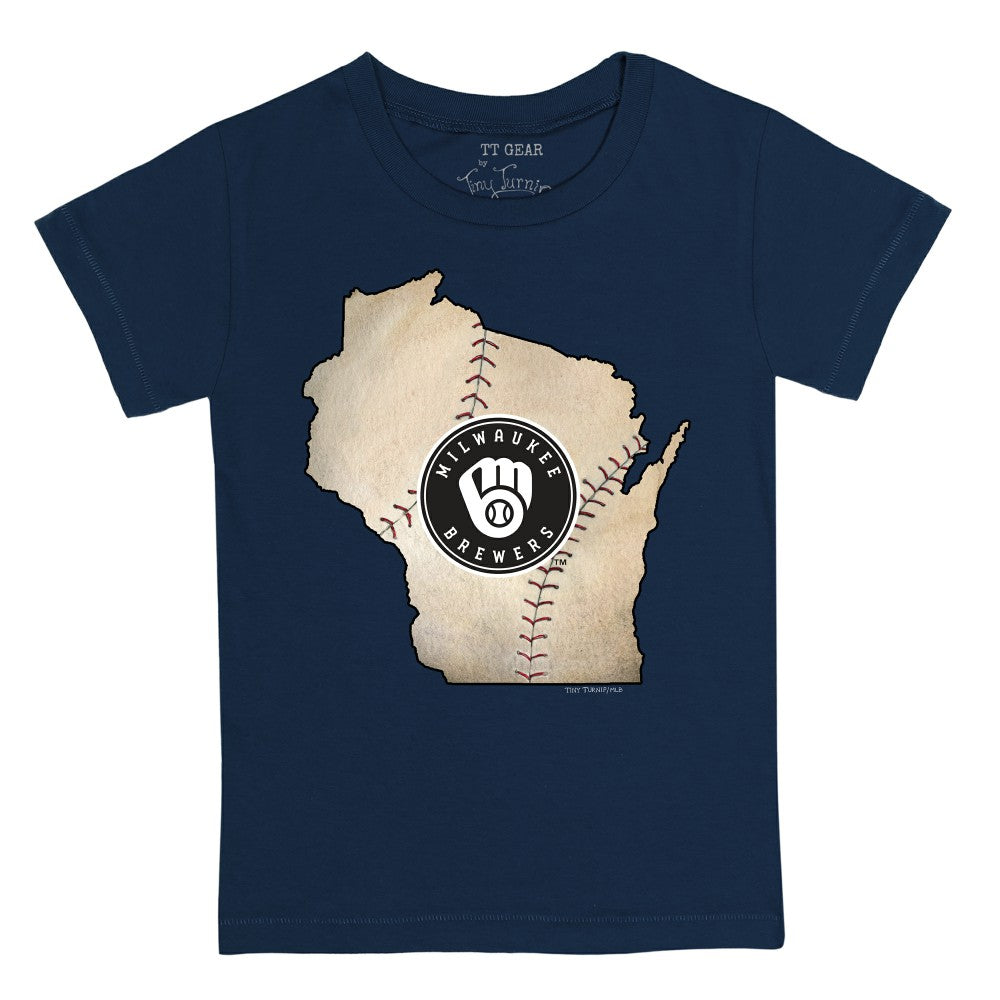 Milwaukee Brewers Tiny Turnip Youth State Outline T-Shirt Navy