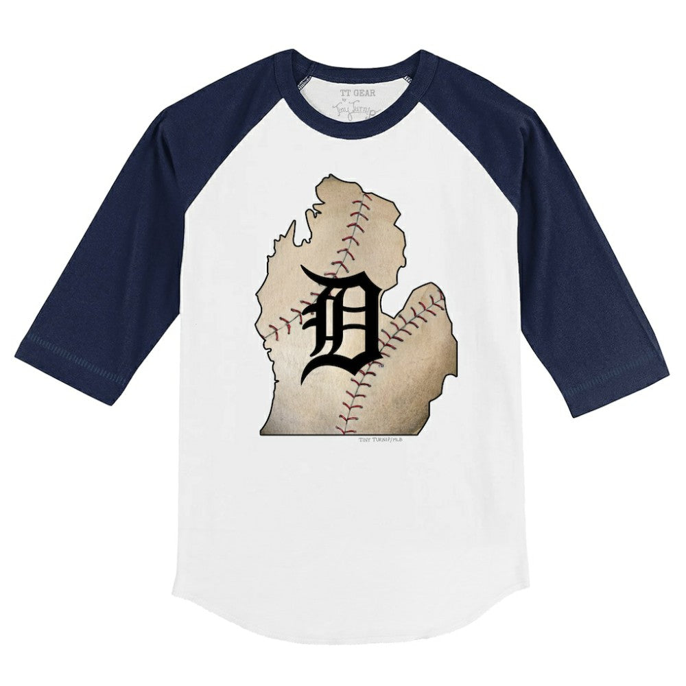 Detroit Tigers Tiny Turnip Youth State Outline 3/4-Sleeve Raglan T-Shirt White/Navy