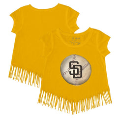 San Diego Padres Tiny Turnip Girls Youth Stitched Baseball Fringe T-Shirt Gold