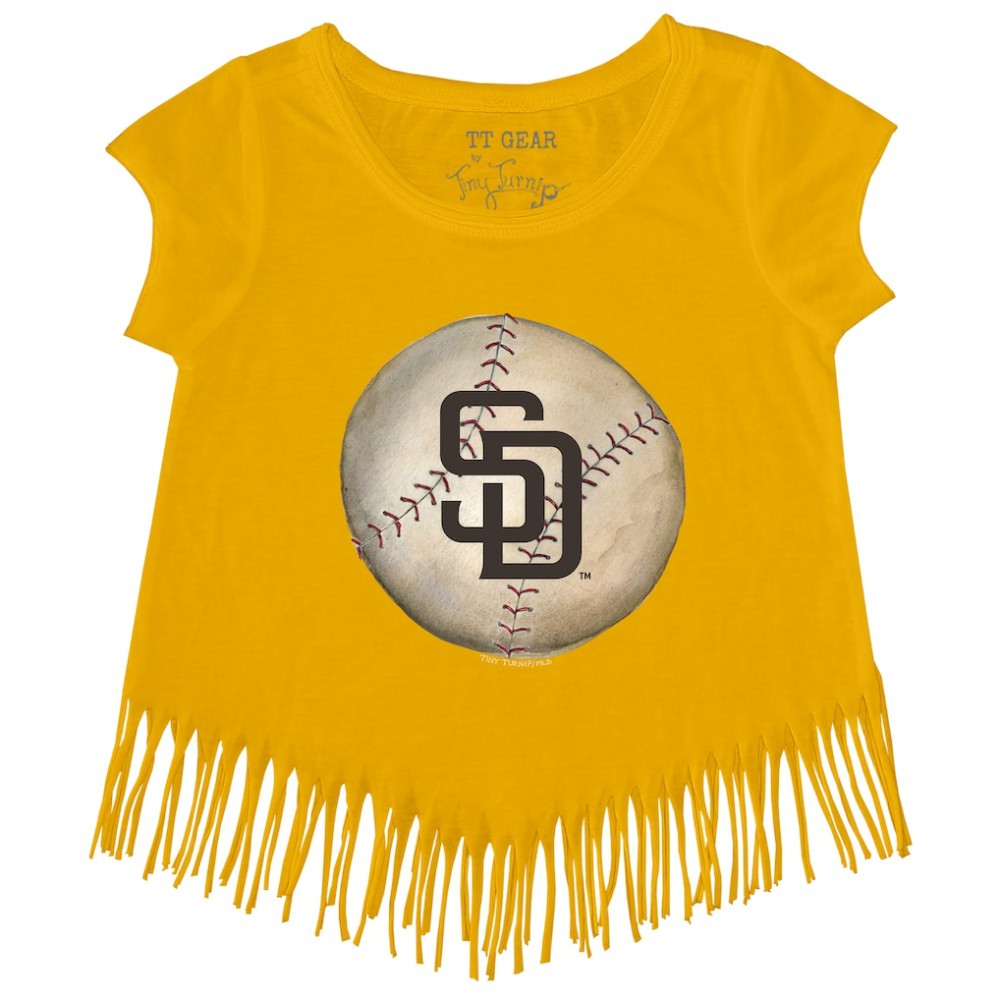 San Diego Padres Tiny Turnip Girls Youth Stitched Baseball Fringe T-Shirt Gold