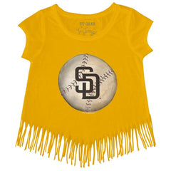 San Diego Padres Tiny Turnip Girls Youth Stitched Baseball Fringe T-Shirt Gold