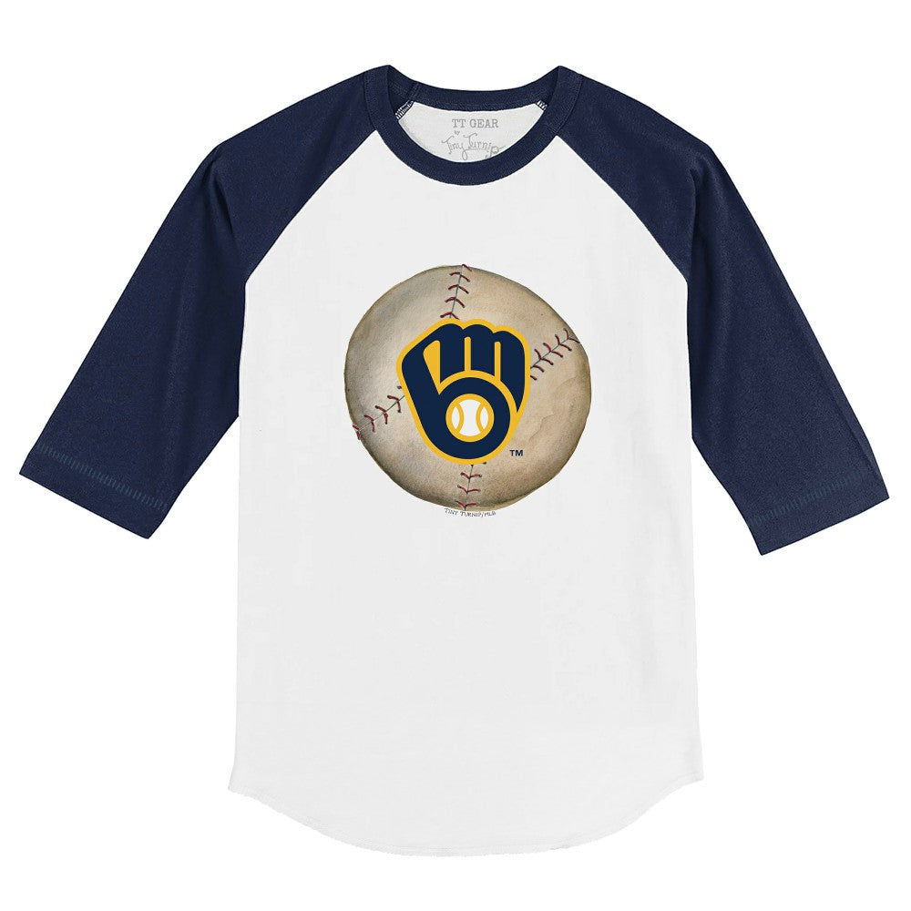 Milwaukee Brewers Tiny Turnip Youth Stitched Baseball 3/4-Sleeve Raglan T-Shirt White/Navy