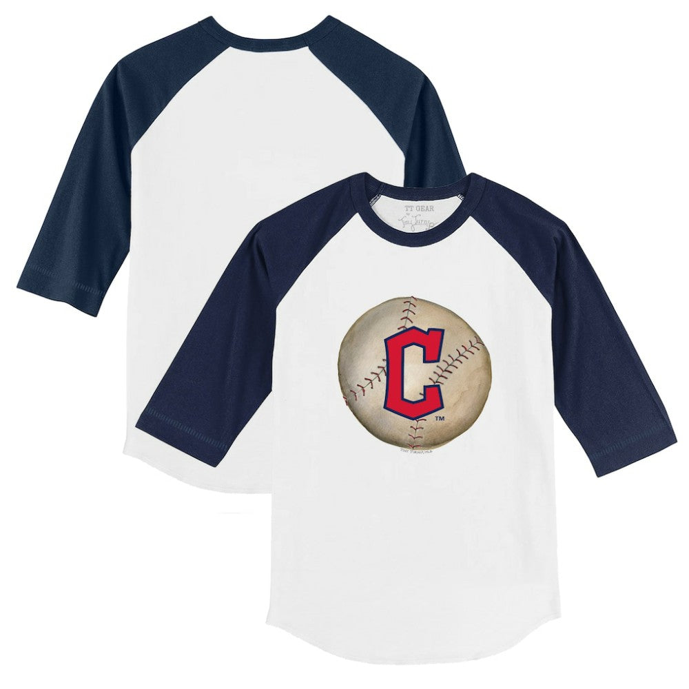 Cleveland Guardians Tiny Turnip Youth Stitched Baseball 3/4-Sleeve Raglan T-Shirt White/Navy