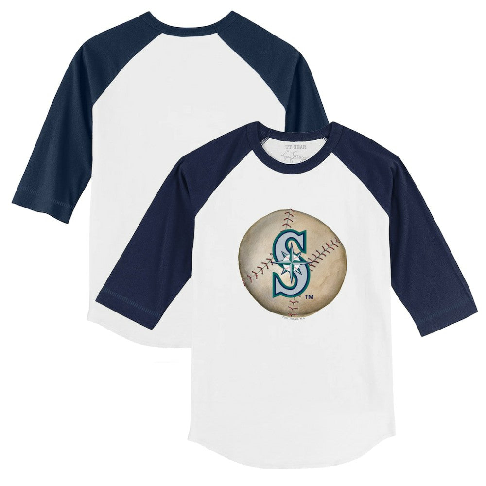 Seattle Mariners Tiny Turnip Youth Stitched Baseball 3/4-Sleeve Raglan T-Shirt White/Navy