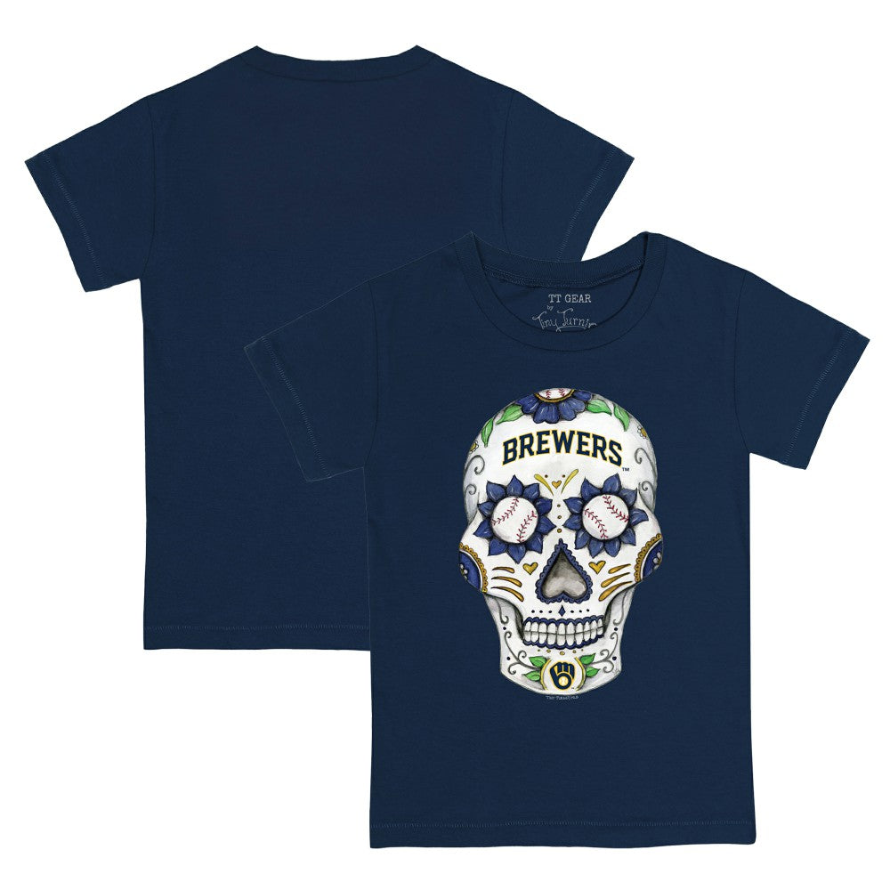 Milwaukee Brewers Tiny Turnip Youth Sugar Skull T-Shirt Navy