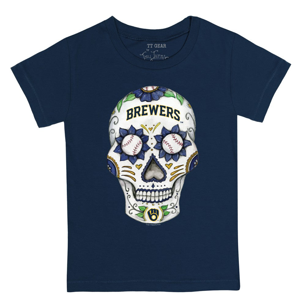 Milwaukee Brewers Tiny Turnip Youth Sugar Skull T-Shirt Navy