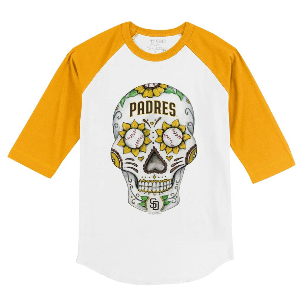 San Diego Padres Tiny Turnip Youth Sugar Skull 3/4-Sleeve Raglan T-Shirt White/Gold