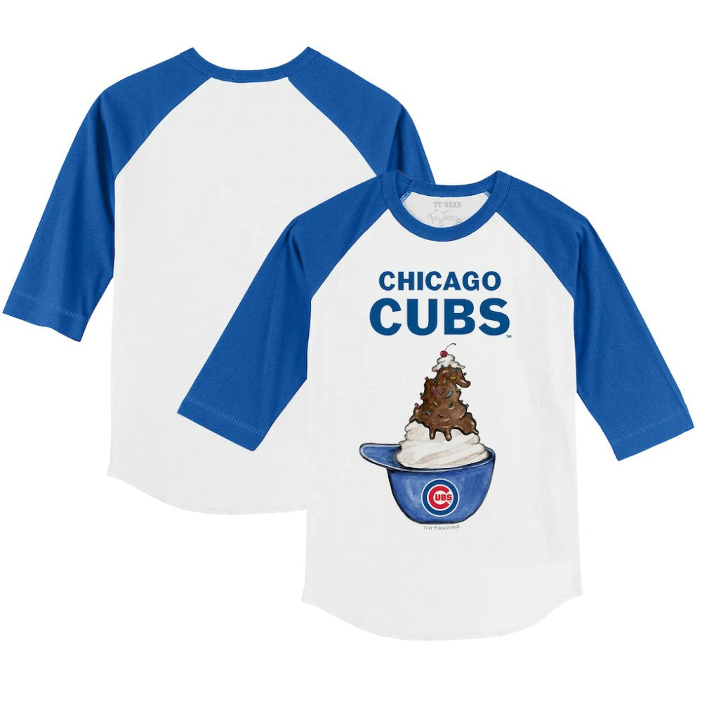 Chicago Cubs Tiny Turnip Youth Sundae Helmet 3/4-Sleeve Raglan T-Shirt White/Royal