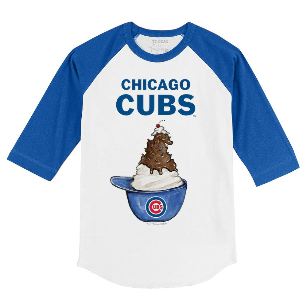 Chicago Cubs Tiny Turnip Youth Sundae Helmet 3/4-Sleeve Raglan T-Shirt White/Royal