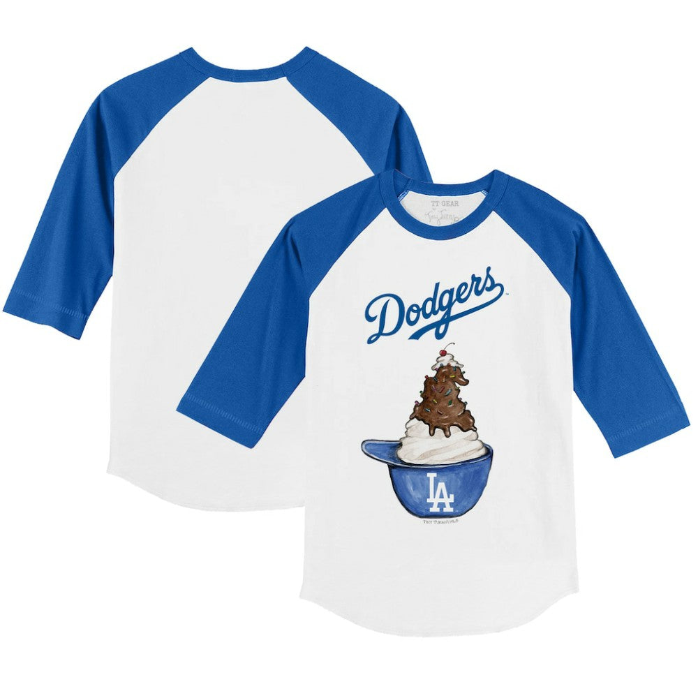 Los Angeles Dodgers Tiny Turnip Youth Sundae Helmet 3/4-Sleeve Raglan T-Shirt White/Royal