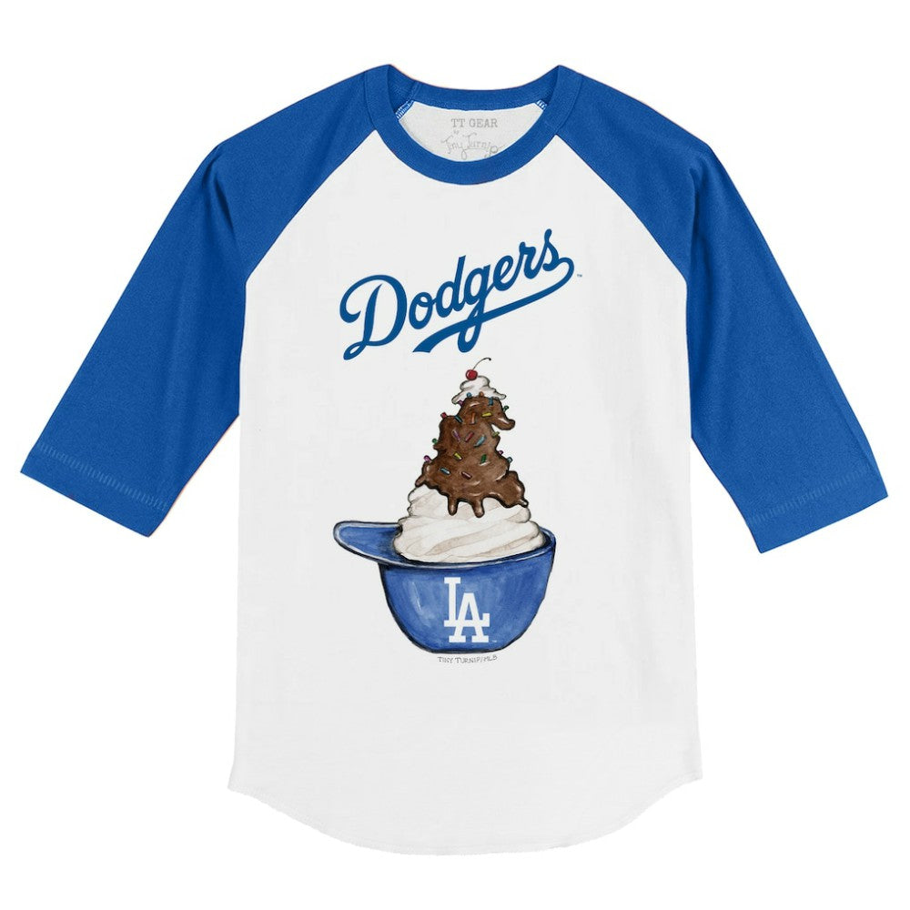 Los Angeles Dodgers Tiny Turnip Youth Sundae Helmet 3/4-Sleeve Raglan T-Shirt White/Royal