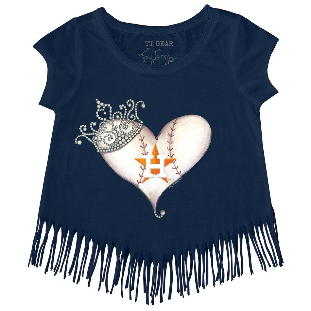 Houston Astros Tiny Turnip Girls Youth Tiara Heart Fringe T-Shirt Navy