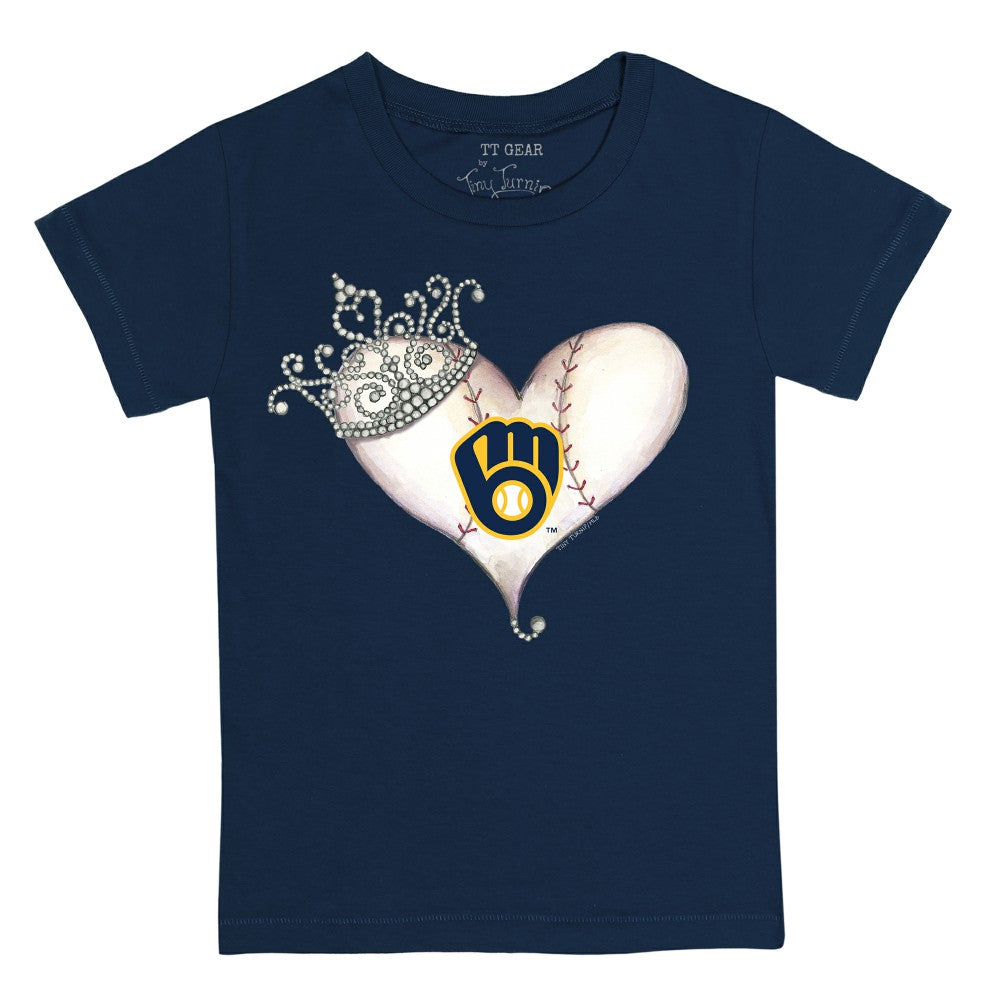 Milwaukee Brewers Tiny Turnip Youth Tiara Heart T-Shirt Navy