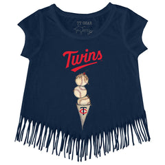 Minnesota Twins Tiny Turnip Girls Youth Triple Scoop Fringe T-Shirt Navy