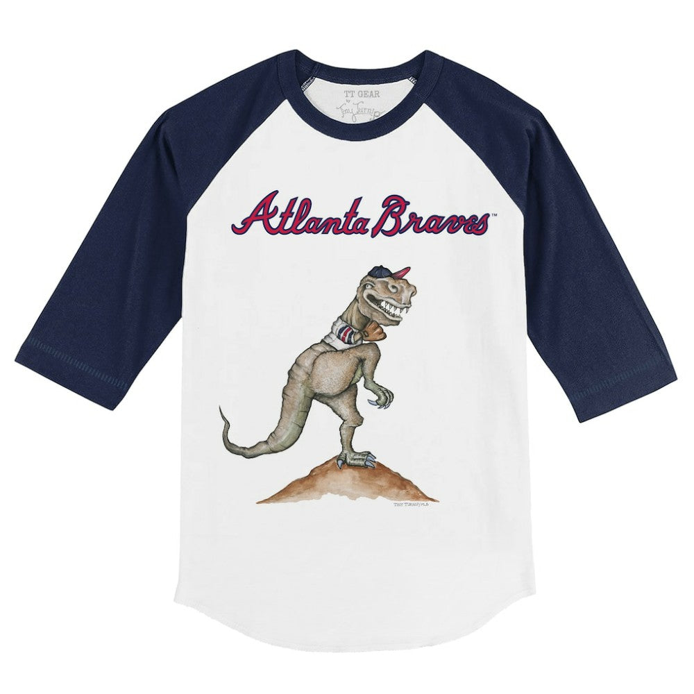 Atlanta Braves Tiny Turnip Youth TT Rex 3/4-Sleeve Raglan T-Shirt White/Navy