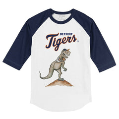 Detroit Tigers Tiny Turnip Youth TT Rex 3/4-Sleeve Raglan T-Shirt White/Navy