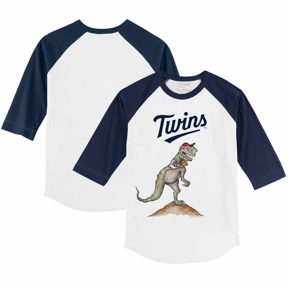 Minnesota Twins Tiny Turnip Youth TT Rex 3/4-Sleeve Raglan T-Shirt White/Navy