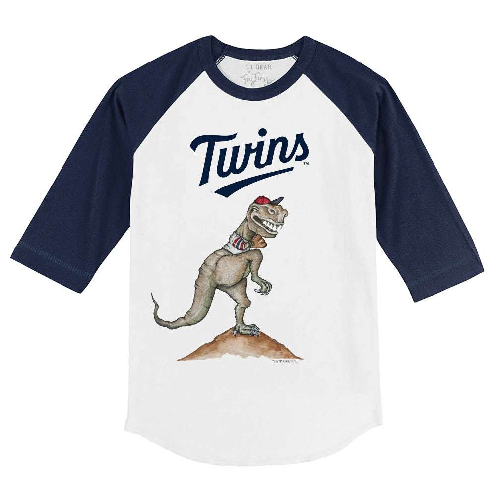 Minnesota Twins Tiny Turnip Youth TT Rex 3/4-Sleeve Raglan T-Shirt White/Navy