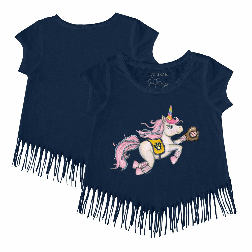 Milwaukee Brewers Tiny Turnip Girls Youth Unicorn Fringe T-Shirt Navy