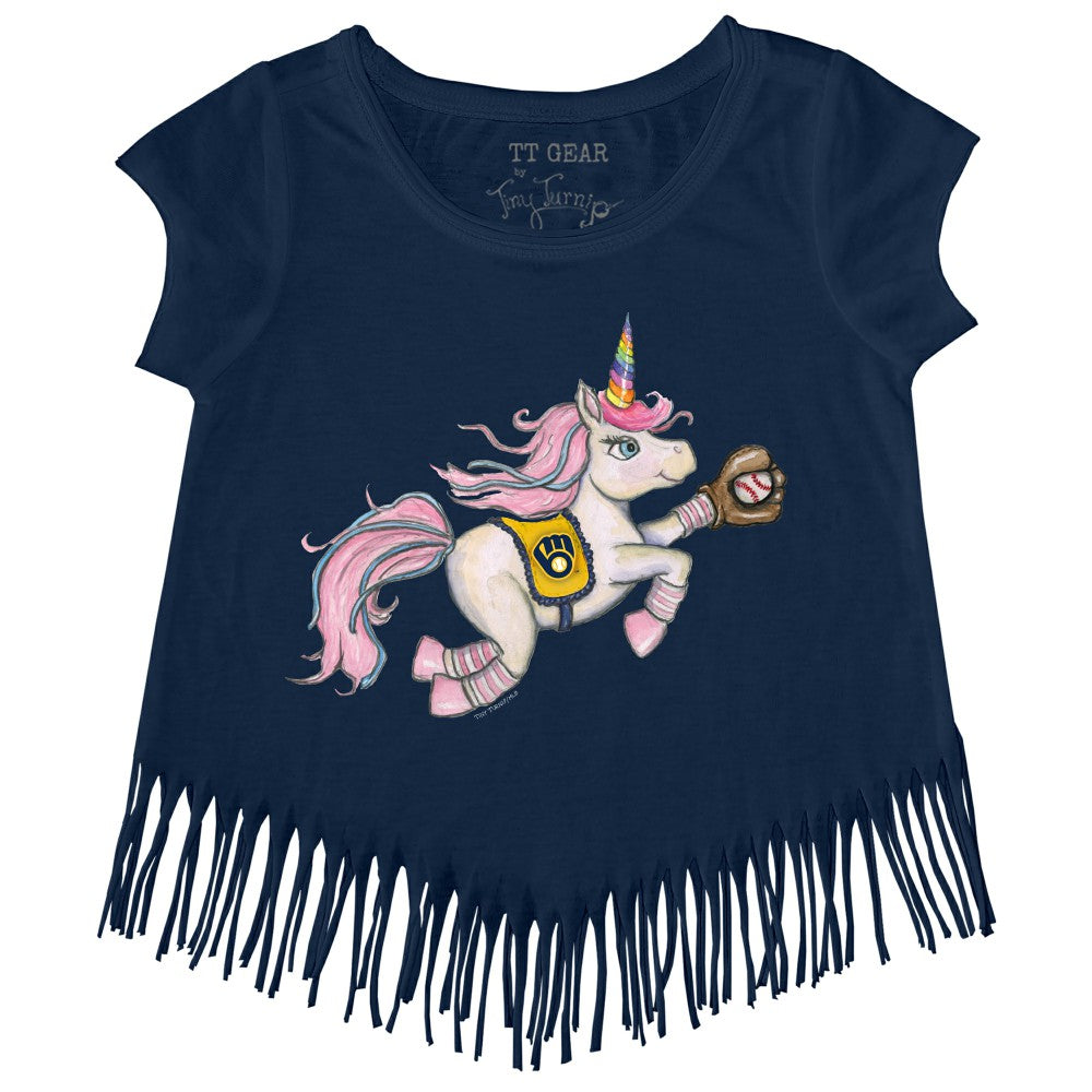 Milwaukee Brewers Tiny Turnip Girls Youth Unicorn Fringe T-Shirt Navy