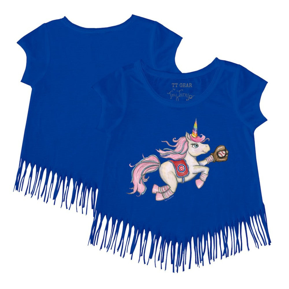 Chicago Cubs Tiny Turnip Girls Youth Unicorn Fringe T-Shirt Royal