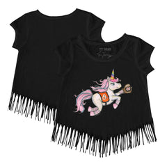 Baltimore Orioles Tiny Turnip Girls Youth Unicorn Fringe T-Shirt Black