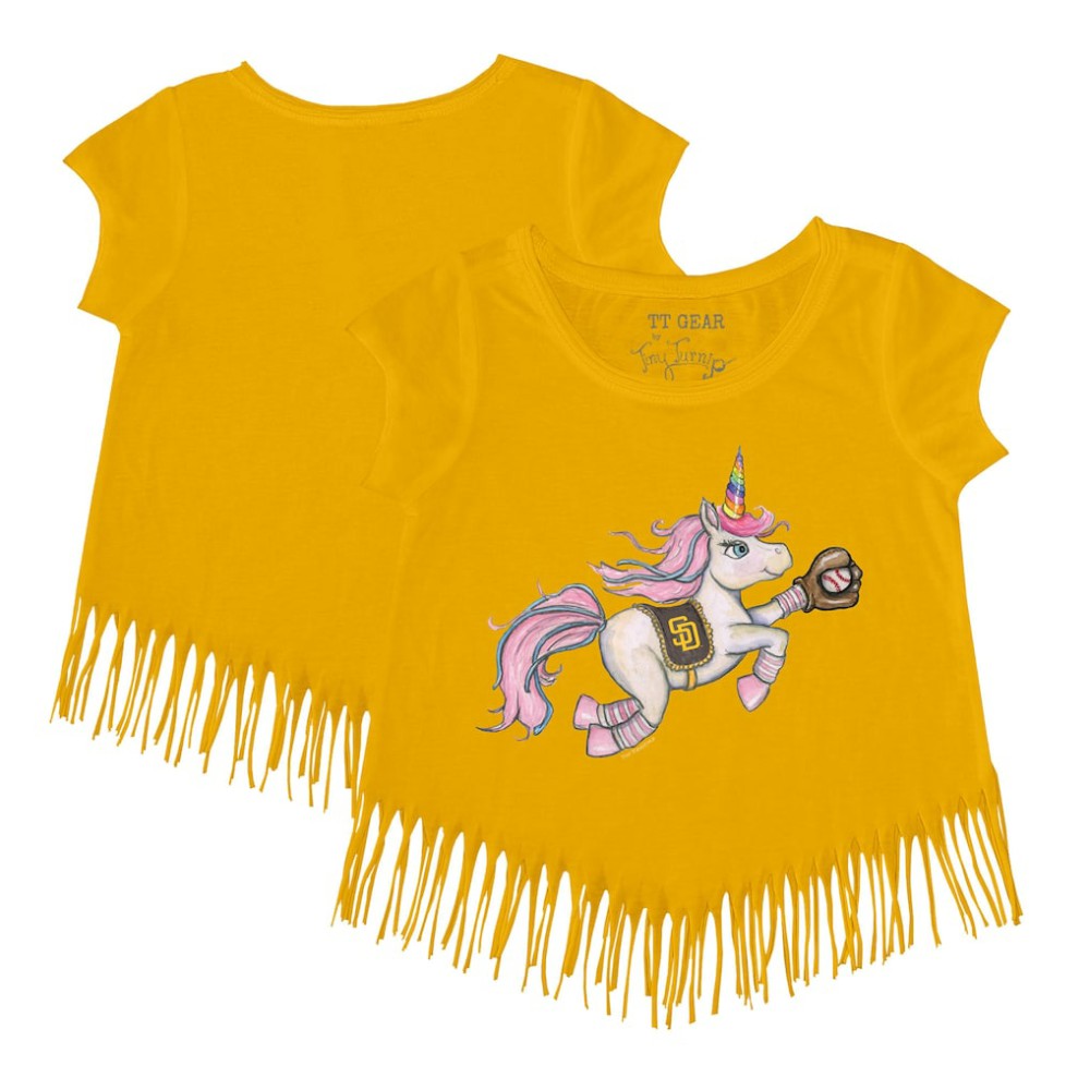 San Diego Padres Tiny Turnip Girls Youth Unicorn Fringe T-Shirt Gold