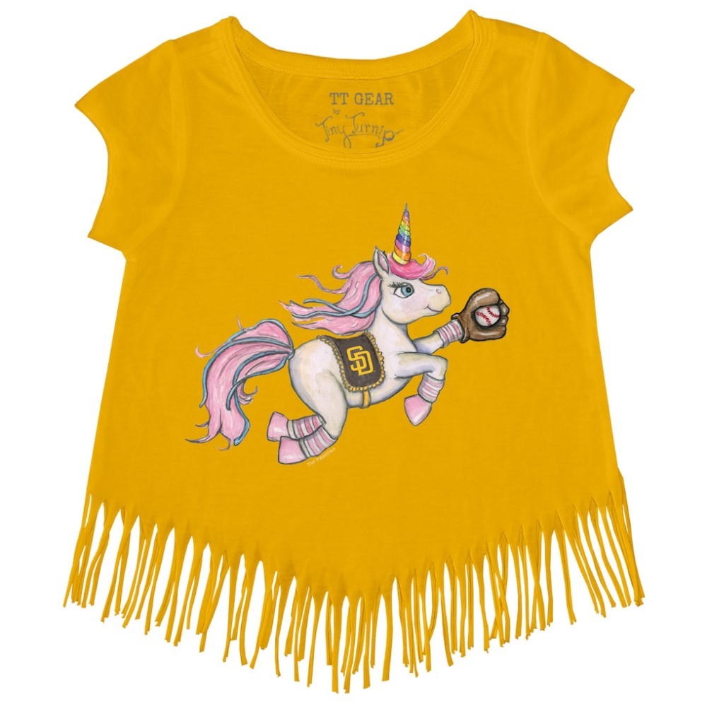 San Diego Padres Tiny Turnip Girls Youth Unicorn Fringe T-Shirt Gold